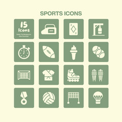 A diverse collection of fifteen sports icons, including team and individual sports, perfect for any athletic or recreational design project