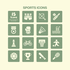 A diverse collection of fifteen sports icons, including team and individual sports, perfect for any athletic or recreational design project