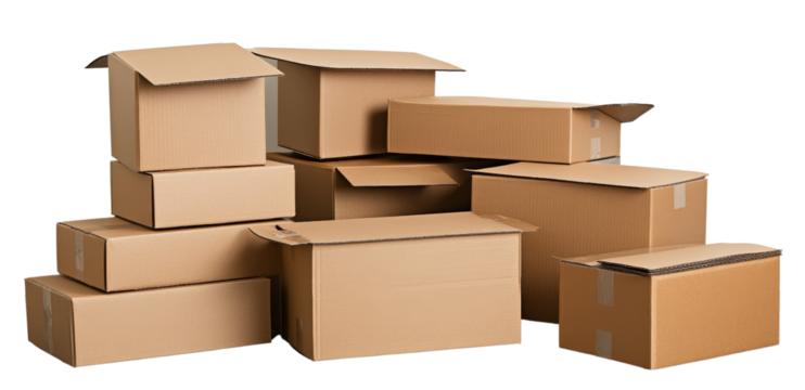 Stack of Cardboard Boxes, Packaging, Delivery, Isolated on Transparent Background, Packaging, Shipping, Logistics