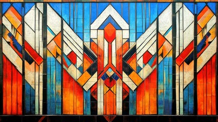 Colorful, symmetrical abstract design. Bold geometric patterns in vibrant colors.