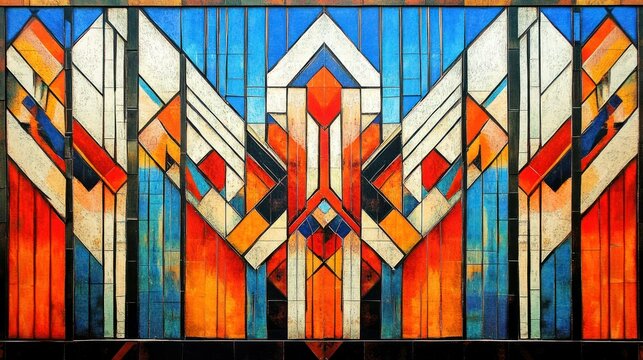 Colorful, symmetrical abstract design. Bold geometric patterns in vibrant colors.