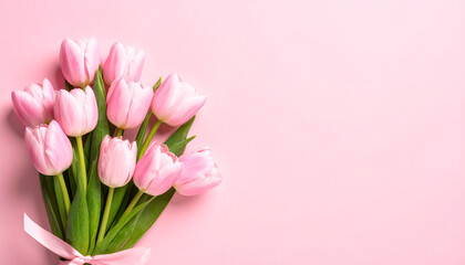 Elegant Pink Tulip Bouquet on Pastel Background – Spring Floral Composition