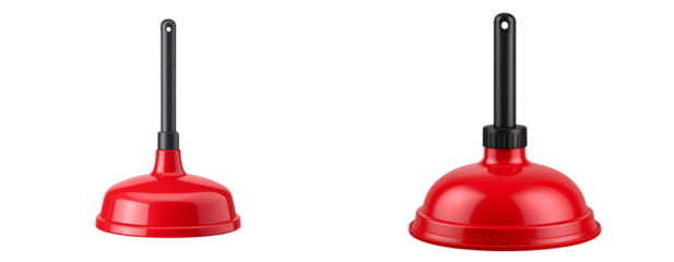  Modern Red Sink Plunger with Black Grip, Isolated on White Background PNG