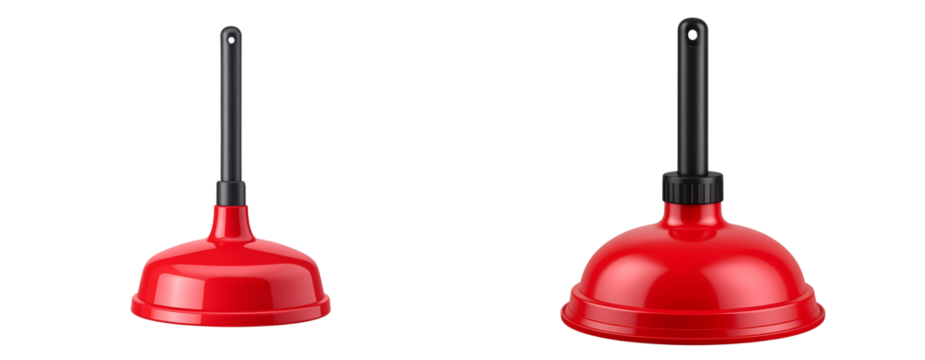 Modern Red Sink Plunger with Black Grip, Isolated on White Background PNG - Powered by Adobe
