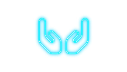 Neon hands holding icon glow with transparent background