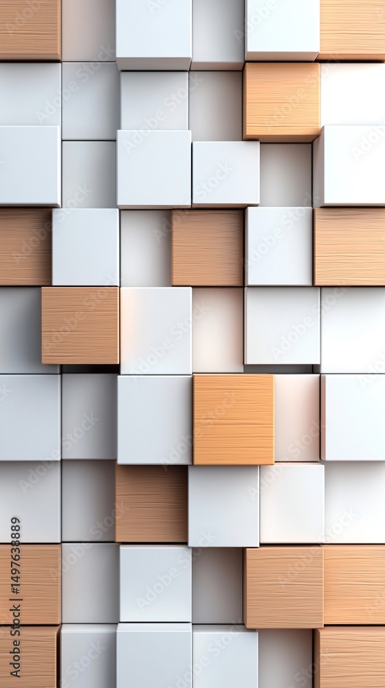 Poster tilted 3d wooden and white cubes pattern with parallel shadows