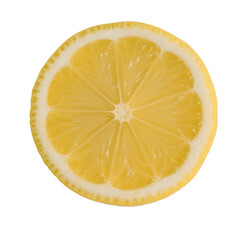 A single perfectly sliced lemon showcasing its vibrant yellow flesh and white rind against a stark black background creating a compelling visual of freshness and citrus.