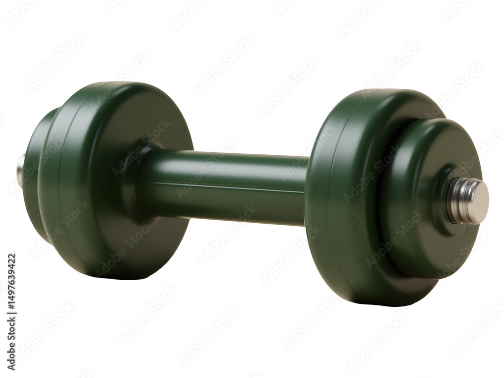 Aufkleber a sleek and modern 3d rendering of a single dark green dumbbell set against a stark black background