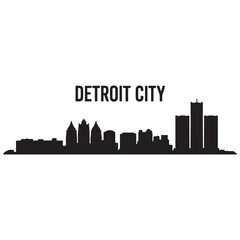 Fototapeta premium Detroit City skyline horizontal banner. Black Detroit City, Michigan. Vector template for your design. Vector black silhouette. with white background