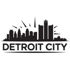 Fototapeta premium Detroit City skyline horizontal banner. Black Detroit City, Michigan. Vector template for your design. Vector black silhouette. with white background