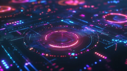 Abstract technological background with futuristic neon glowing elements.