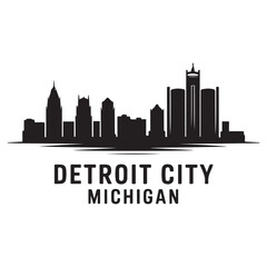 Detroit City skyline horizontal banner. Black Detroit City, Michigan. Vector template for your design. Vector black silhouette. with white background
