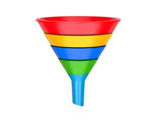 Multicolored funnel illustrating a process stages