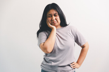 Asian girl expresses dislike, person express negative feeling, concept business complaint from...
