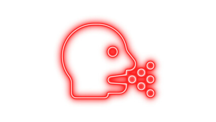 Neon head side cough icon glow with transparent background