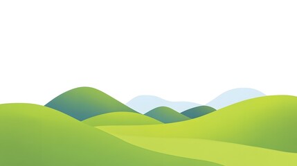 Digital illustration of a landscape featuring rolling hills and valleys, depicted in shades of green and light blue.