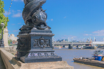 A dolphin lamp standard on the Embankment in London