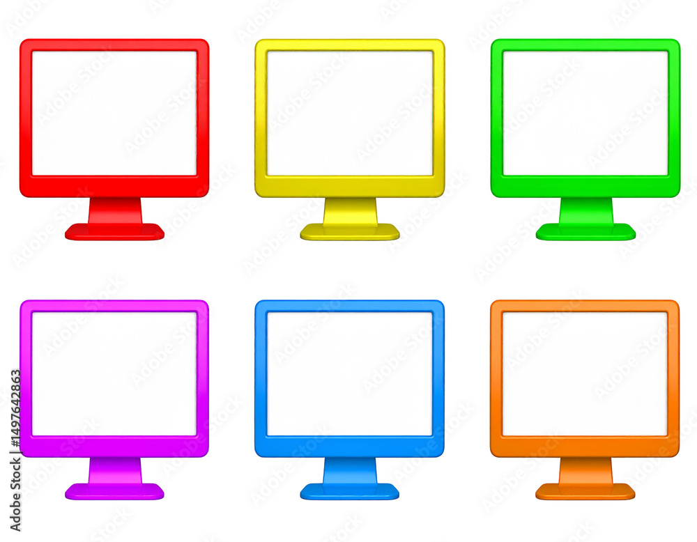 Poster colorful blank computer monitors arranged in a grid