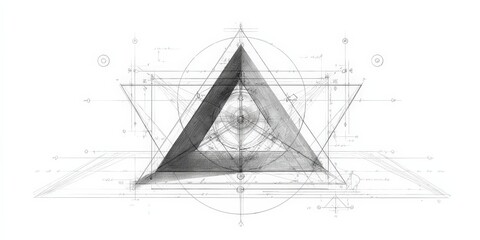 Geometric abstraction in grayscale. Intricate pencil sketch.