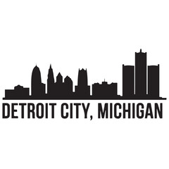 Detroit City skyline horizontal banner. Black Detroit City, Michigan. Vector template for your design. Vector black silhouette. with white background
