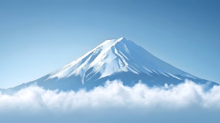 Digital illustration of Mount Fuji dominates a blue sky with wispy clouds.