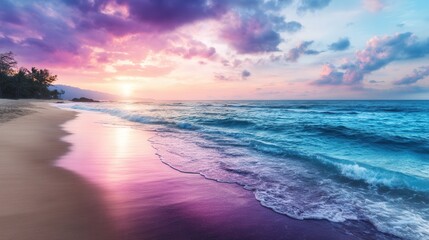 Fototapeta premium Stunning sunset over a beach with vibrant colors
