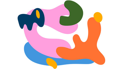 Playful arrangement of colorful, organic, and abstract shapes with a modern art feel, ideal for creative backgrounds, graphic design elements, and contemporary digital projects.