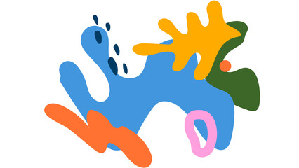 Abstract and playful composition of colorful organic shapes and unique squiggles, evoking a vibrant and modern artistic feel, perfect for backgrounds or creative design elements.