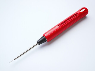 Fototapeta premium A soldering iron with a fine tip, isolated on a clean white background, showcasing its ergonomic handle and heat-resistant design, no shadow.