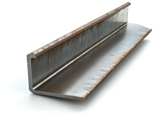 A steel angle iron, isolated on a clean white background, with sharp edges and a polished finish, no shadow.