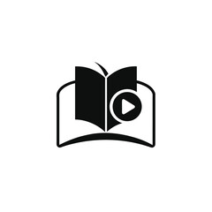 silhouette of book with play button on white background