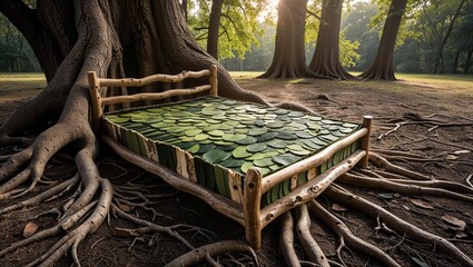 Forest Bed with Leaf Mattress and Tree Roots