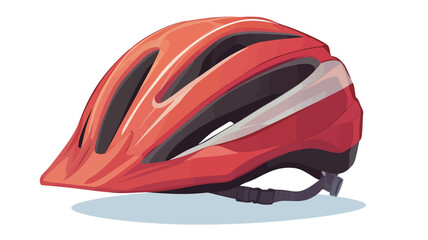 A red and white bicycle helmet rests on a light blue surface.
