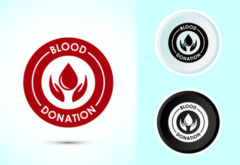Blood donation icon design illustration, Donate blood badge label sign in color black and white