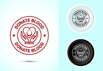 Blood donation icon design illustration, Donate blood badge label sign in color black and white
