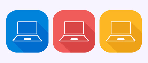 Laptop icon design illustration, computer sign symbol for apps and websites in shadow button design