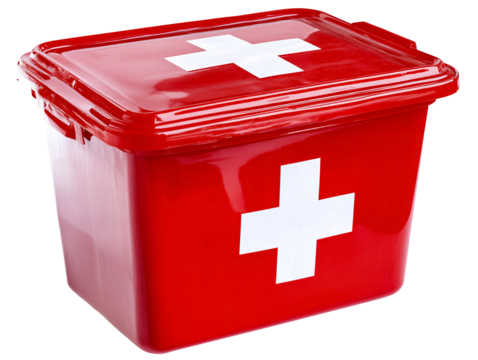 a red box with a white cross on it