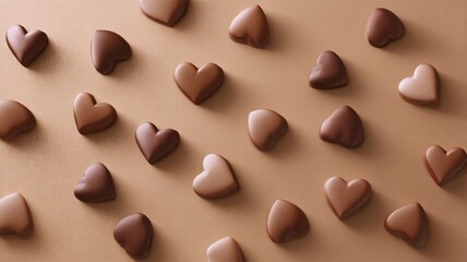 Fototapeta premium Delightful heart-shaped chocolates arranged beautifully on a warm backdrop, perfect for celebrations of love and affection