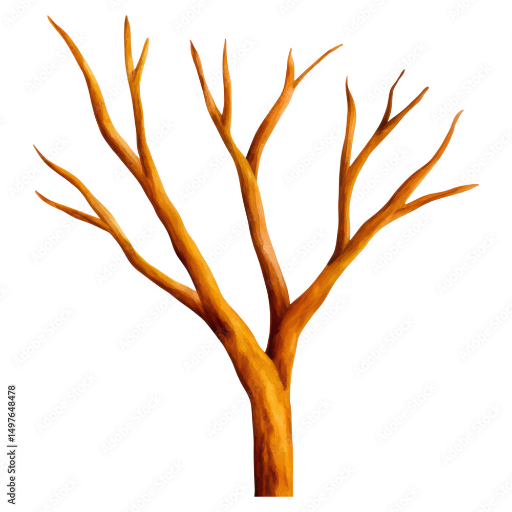 Poster Dry Tree Branches with Unique Twisted Shape Against a White Background, isolated on transparent background.