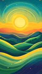 Obraz premium Colorful Mountain Landscape Under a Bright Sun