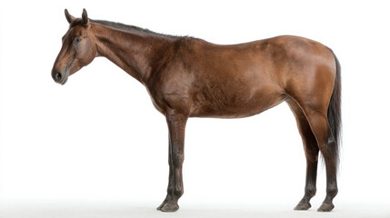 Obraz premium Sleek chestnut horse stands poised, embodying majestic equestrian grace, evoking Derby day dreams and ancient Mongolian rites