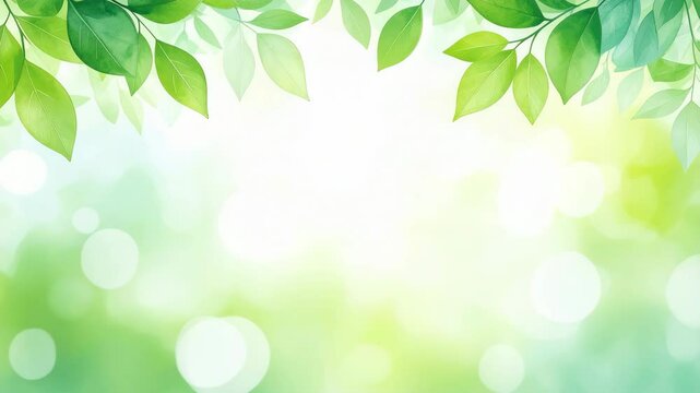 Green leaves gently swaying over a bright natural background