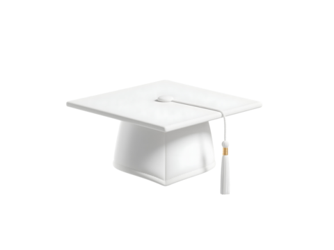 Elegant render of a classic white graduation mortarboard isolated on a deep black background symbolic of academic achievement and higher education