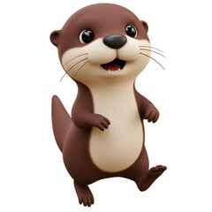 Naklejka premium Playful 3D Otter with Big Eyes Jumping Happily 
