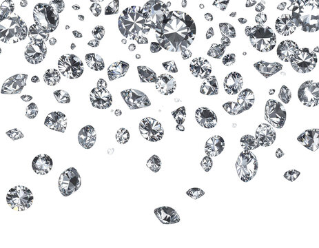 Sparkling diamonds cascade down a transparent background