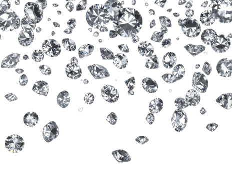 Sparkling diamonds cascade down a transparent background