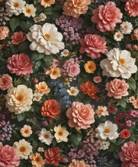 Vintage floral backdrop, lush artificial flowers  ,  celebration,  wedding