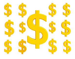 Golden dollar signs in varying sizes, creating a visual representation of wealth and abundance