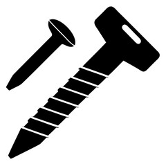 Screw and nail icon black vector illustration on a transparent background