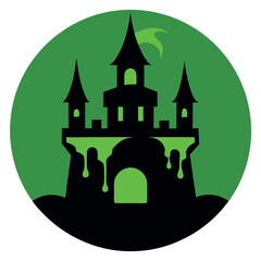 Hunted castle illustration with slime in circle